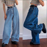 Wjczt Style Women Jeans Denim Boot Cut Wide Leg Jean Boots Fashion Loose Long Length Streetwear Female Pants Casual Solid Pants