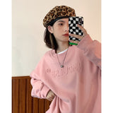 Wjczt Letter Printing Sweatshirt Women Fashion Clothes Autumn Winter Plush Thickening Baggy Crewneck Pullover Long Sleeves TOPs Hoodie
