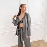 Wjczt Robe Women's Nightwear Single Breasted Set Woman 3 Pieces Drop Sleeves Bathrobe Satin Night Dress Wedding Pajama Nightgowns