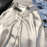 Wjczt Silk Shirt Vintage Blouse Women Spring 2021 Womens Clothing Sheer Top Woman Overshirt Women Longsleeve Dress Shirt