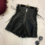 Wjczt Rosetic Bandage Sexy Denim Shorts Women Streetwear Gothic Jeans Mini High Waist Lace Up Casual Zip Black Goth Club Fashion 2021