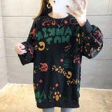 Wjczt O-neck Hooded Jacket Loose Long Women Pullovers Slim Autumn Korean Chic New M-XXL Size Femme Hoodie Sweatshirts Print