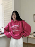 Wjczt Vintage Grey Hoodie Sweatshirt Long Sleeve Korean Fashion Baggy Plus Fluff Letter Printing Casual Female Tops Pullover Hoodie