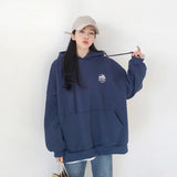 Wjczt Harajuku Dark Blue Winter Clothing Vintage Loose Pullover Fashion Letter Print Sweatshirt Lazy Casual Raglan Sleeves Hoodie Top