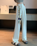 Wjczt White High Waisted Pants for Women Spring New Korean Fashion Button Up Wide Leg Pants Office Ladies Casual Pants
