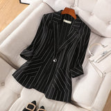 Wjczt Small Suit Jacket New Women's Spring Summer Striped Slim Sleeve Fashion Slim Suit Suit Jacket Oversize Code Clothing for Women