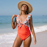Wjczt Sexy New Ruffle One Piece Swimsuit Off The Shoulder Swimwear Women Swimsuit Deep-V Bathing Suits Beach Wear Swim Suit