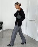 Wjczt Faux Leather Classy Straight Pants Elastic Waist PU Warm Trousers Winter 2022 Office Ladies Plain Floor-Length Pants