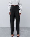 Wjczt Spring Black Ladies Office Trousers Women High Waist Pants Button Slit Female Pleat Pencil Classic Pants Solid