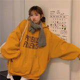 Wjczt Fashion Grey Hoodie Fleece Sweatshirt Long Sleeve Korean Casual Letter Printing Vintage Baggy Female Tops Pullover Hoodie Autumn