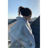 Wjczt Korean Fashion Grey Fleece Thicken Baggy Pullover Pocket Letter Printing Sweatshirt Lazy Casual Raglan Sleeves Hoodie Autumn