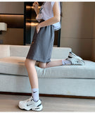 Wjczt Sport Casual Shorts for Women Summer Loose Boyfriends Korean Shorts High Waist Thin Wide Leg Straight Short Pants Female