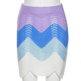 Wjczt Fashion 2022 Knitted Polo Neck Skirt Suits For Women Summer Short Sleeve Button Top High Waist Skirts Patchwork Sets