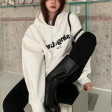 Wjczt Korean Winter Grey Baggy Pullover Fashion Letter Printing Pocket Fleece Thicken Sweatshirt Casual Lazy Raglan Sleeves Hoodie