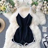 Wjczt V Neck Jumpsuit Women Solid Summer Bodysuits New Stripe High Waist Loose Casual Sports Style Simple Fashion Romper