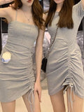 Wjczt Sexy Bodycon Mini Dress Women Ruffle Party Night Club Y2k Dress Ladies Summer Straw string Dress Ruffle Korean Dress Vestidos