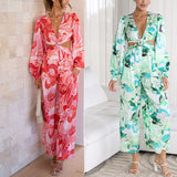 Wjczt New Printed Jumpsuit Casual Backless Puff Sleeve Straight Leg Pants Women's Summer Woman Jumpsuits Elegant Long Rompers