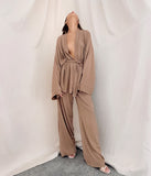 Wjczt Pajamas For Women Loose Nightwear Long Sleeve 2 Piece Sets Pyjamas Sashes Solid Trouser Suits Casual Female Sleepwear 2022