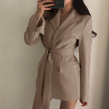Wjczt Suit Women's 2022 Spring and Autumn New Korean Version of Waist Belt, Long Jacket, Casual Commuter Suit Women Jacket Women