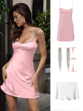 A line Satin White Dress sexy Crystal Stone Strap Club Party Dresses with lining Mini Summer Dresses Woman High Quality