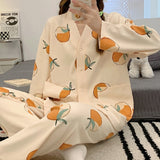 Wjczt 2 Piece Women Set Spring Autumn Long Sleeve Pajamas for Woman Cotton Fashion Sleepwear Flowers Print Soft Ladies Pajama Set