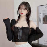Wjczt Sexy Crop Top Women Crescent Moon Decorate Tank Top Bowknot Fixed Cup Padded Push Up Seamless Camisole Summer 2022 New