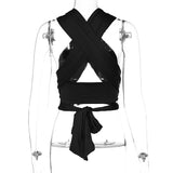 Wjczt Sleeveless Solid Corset Bandage Halter Patchwork Women Tops Hollow Out Sexy Tank Top Spring Summer Y2k Clothes Blouses
