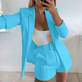 Wjczt Two Piece Blazer Suit Women Office Sets Autumn Long Sleeve Cardigan Blazer Shorts Solid 2 Piece Set Lady Casual Blazers Set