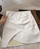 Wjczt Asymmetrical Leather Skirts for Women Vintage Mini Skirt Office Lady Autumn PU High Waist Korean Fashion Clothing
