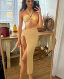 Wjczt Satin Solid Halter Backless Draped Hollow Out Shirring Bandage Slim Maxi Prom Dress Sexy Summer Elegant Outfit Party