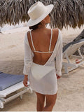 Wjczt Summer Beach Outfits For Women Sexy Backless Ice Silk Knit Cover-Ups Dress Female Vacation And Leisure Bodycon Mini Dress