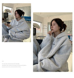 Wjczt Korean Fashion Grey Fleece Thicken Baggy Pullover Pocket Letter Printing Sweatshirt Lazy Casual Raglan Sleeves Hoodie Autumn
