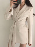 Wjczt Suit Women's 2022 Spring and Autumn New Korean Version of Waist Belt, Long Jacket, Casual Commuter Suit Women Jacket Women