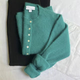 Wjczt Mohair Knitted Cardigan Vintage Women Autumn Outwear Sweater Coat Loose Knitted Sweater Elegant Long Sleeve Tops J884