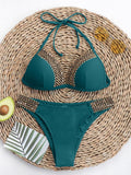 Wjczt New Sexy Halter Backless Bikini Set Swimwear Women Bandage Patchwork Swimming Suit Mujer Bathing Suit Maillot De Bain Femme