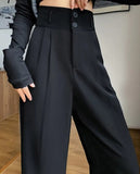 Wjczt Black Suit Pants for Women Korean 2 Buttons Wide Leg Trousers Vintage Streetwear High Fashion Office Ladies Work Pants
