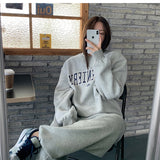 Wjczt Womens Pullover Sweatshirt Long Sleeve Fashion Baggy American Lazy Style Letter Printing Crew Neck Casual Female Tops Pullover