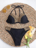 Wjczt New Sexy Halter Backless Bikini Set Swimwear Women Bandage Patchwork Swimming Suit Mujer Bathing Suit Maillot De Bain Femme