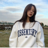 Wjczt Womens Pullover Sweatshirt Long Sleeve Fashion Baggy American Lazy Style Letter Printing Crew Neck Casual Female Tops Pullover
