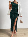 Wjczt Pink Sequin Summer Dress For Women One Shoulder Ruched Slim Maxi Long Dresses Female Backless Sexy Party Vestidos