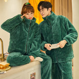Autumn Winter Warm Flannel Zipper Couple Pajamas Set Women Sleepwear Family Pijama Lover Homewear Cloth Women Casual Men Pyjamas