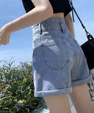 Wjczt Vintage Casual Elegant Fashion Sexy Wide Leg Korean High Waist Summer Women Jean Denim Shorts Female Clothing Short Pants