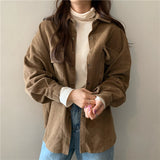 Wjczt Spring New Women Solid Corduroy Shirts Jackets Full Sleeve Turn-Down Collar Oversize Coats Casual Autumn Basic Outwear T0O901F
