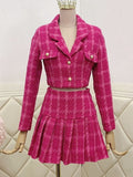 Wjczt Fall Small Fragrance Vintage Tweed Two Piece Set Women Crop Top Woolen Short Jacket Coat + Mini Skirts Sets Sweet 2 Piece Suits