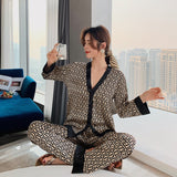 Wjczt Women's Pajamas Set V Neck Design Luxury Cross Letter Print Sleepwear Silk Like Home Clothes XXXXL Large Size Nightwear