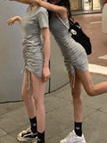 Wjczt Sexy Bodycon Mini Dress Women Ruffle Party Night Club Y2k Dress Ladies Summer Straw string Dress Ruffle Korean Dress Vestidos
