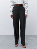 Wjczt Spring Black Ladies Office Trousers Women High Waist Pants Button Slit Female Pleat Pencil Classic Pants Solid