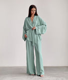 Wjczt Pajamas For Women Loose Nightwear Long Sleeve 2 Piece Sets Pyjamas Sashes Solid Trouser Suits Casual Female Sleepwear 2022