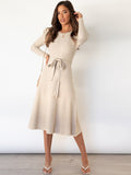 Wjczt New Autumn Winter Bubble Long-sleeved Knit Skirt with High Waist and Long Swing Dress Fashion Bottoming Sweater Skirt Dresses