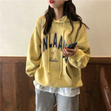 Wjczt Fashion Hoodie Yellow Sweatshirt Long Sleeve Korean Lazy Wind Baggy Letter Printing Vintage Female Tops Pullover Hoodie Autumn